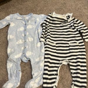 6 mo onesies, baby gap with fuzzy cloud pattern and Oshkosh sweater onesie